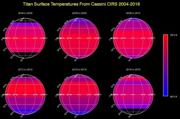 NASA представило карту изменений температуры поверхности Титана