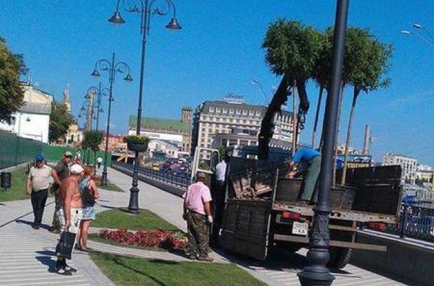 С набережной в Киеве увезли деревья, высаженные к юбилею Крещения Руси
