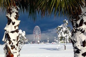 Курортный город на юге Грузии засыпало снегом