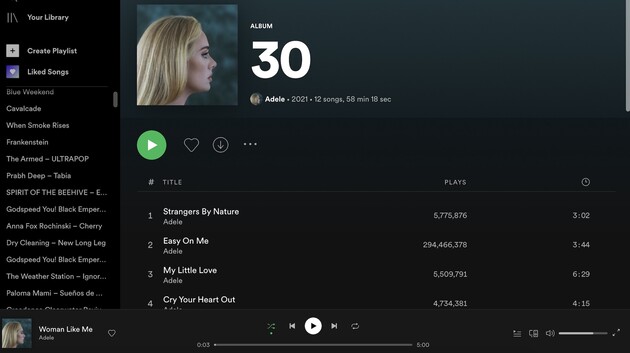 Spotify убрал кнопку перемешивания треков в альбомах после просьбы Адель