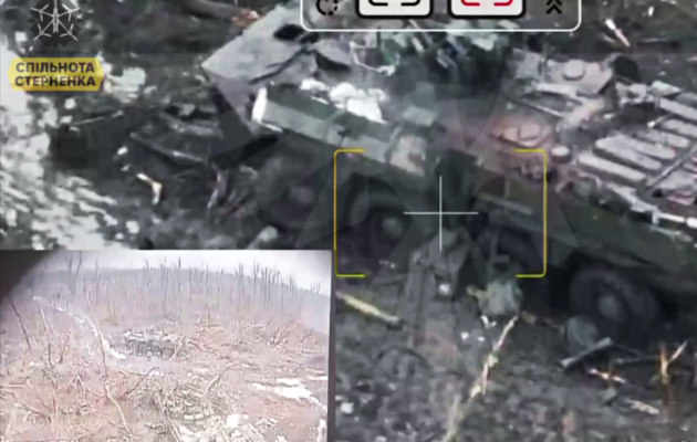 Бойцы 47 бригады FPV-дроном попали в подбитый БТР, в котором прятались россияне