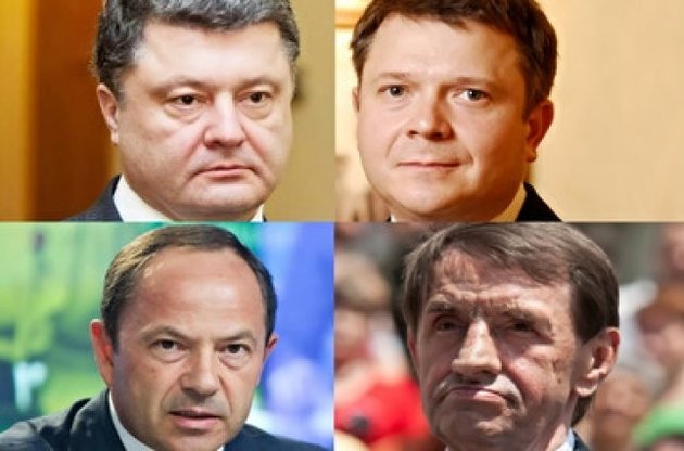 Лидеры рейтинга - Петр Порошенко, Константин Жеваго, Сергей Тигипко и Владимир Бойко