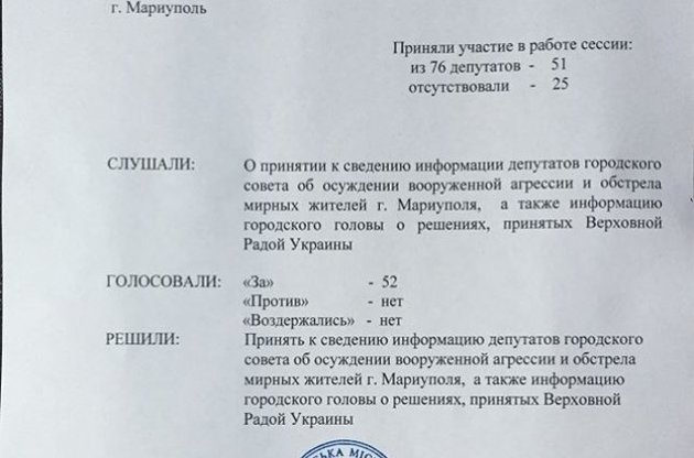 Маріупольська міськрада передумала називати Росію агресором - ЗМІ