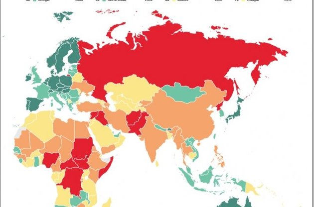 Украина заняла 150 место из 162 в рейтинге мира