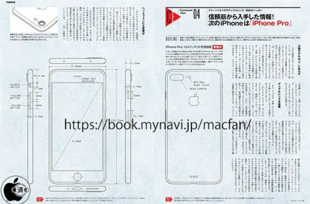 Японский журнал опубликовал чертежи iPhone 7 Pro