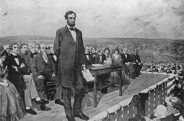 Авраам Линкольн выступает перед согражданами во время открытия Геттисбергского солдатского кладбища. 18 ноября 1863 года