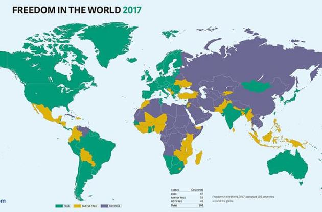 Freedom House разместила карту с Крымом одного цвета с Россией