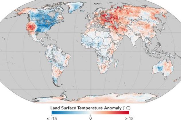 NASA опубликовало карту мира с температурными аномалиями