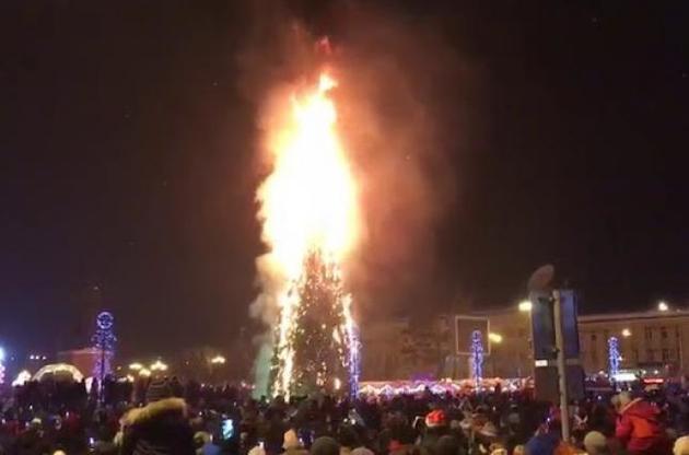 В новогоднюю ночь в России сожгли главную елку Сахалина