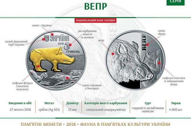 НБУ ввел в обращение монету "Вепрь"