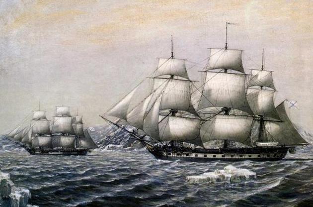 Шлюпы &quot;Восток&quot; и &quot;Мирный&quot; у берегов Антарктиды