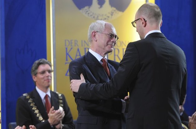 Херман ван Ромпей и Арсений Яценюк в Аахене