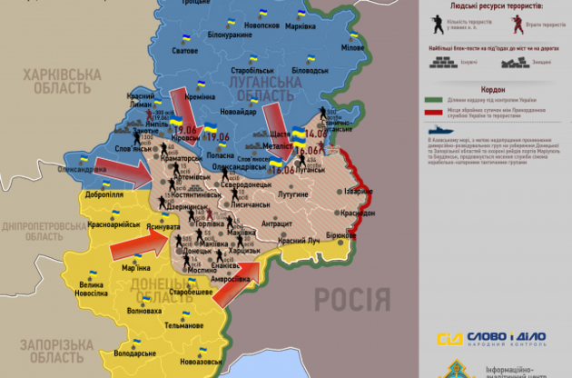 Карта боевых действий на Донбассе