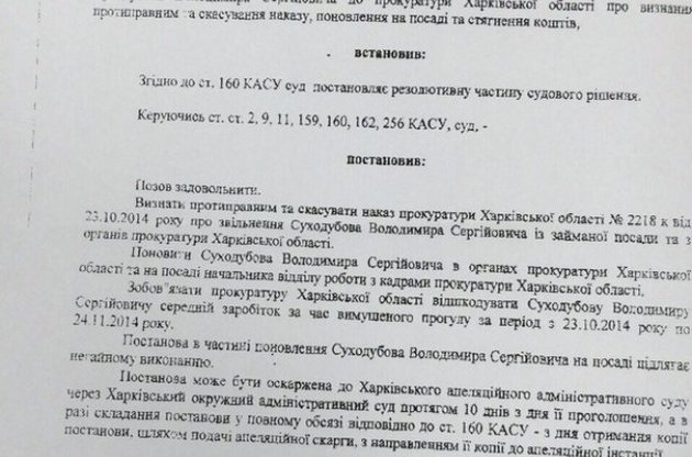 СМИ уже опубликовали копию судебного решения по делу Суходубова