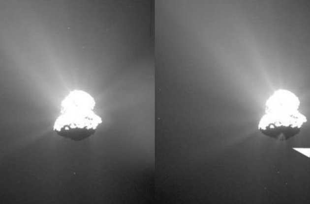 Европейский космический зонд "Розетта" зафиксировал огромный выброс газа и пыли с кометы 67Р