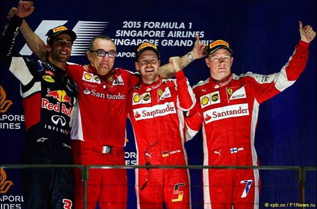 Феттель, Ріккардо і Райкконен - на подіумі