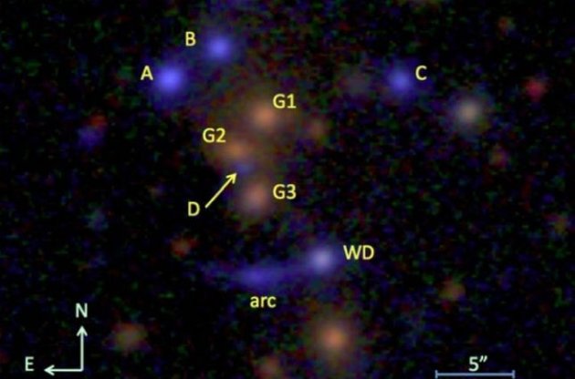 Астрономы установили "размазанность" во времени шестикратного квазара
