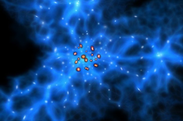 Астрономы обнаружили гнездо молодых галактик в паутине из темной материи