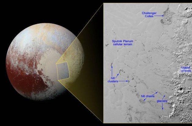 New Horizons обнаружил "глыбы" водного льда на "сердце" Плутона