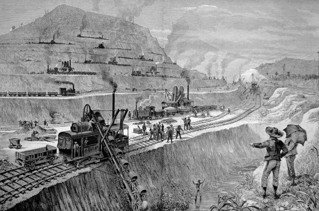 Строительство Панамского канала в горной местности у города Кулебра
Рисунок М.Прайор (Illustrated
London News 1888 г.)