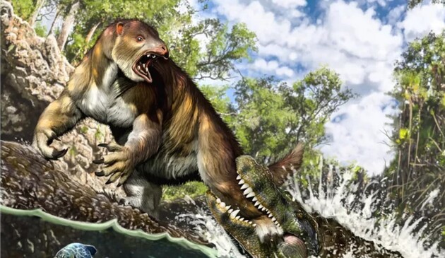Ученые нашли на костях древнего ленивца следы зубов каймана