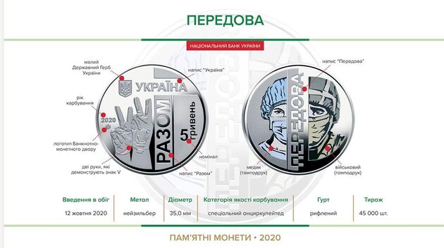 Нацбанк выпустил памятную монету в честь украинских военных и медиков