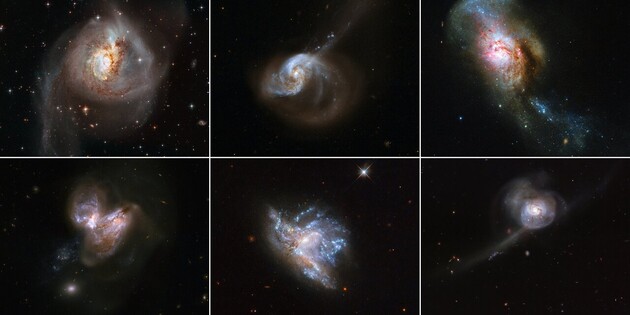 Астрономы показали шесть удивительных слияний галактик