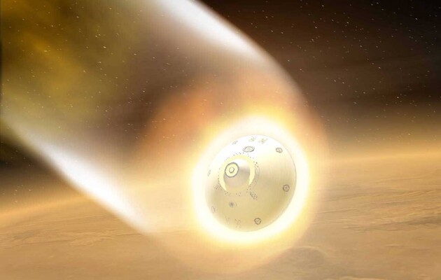 Вхід в атмосферу посадкового модуля апарату Mars Rover (малюнок художника)