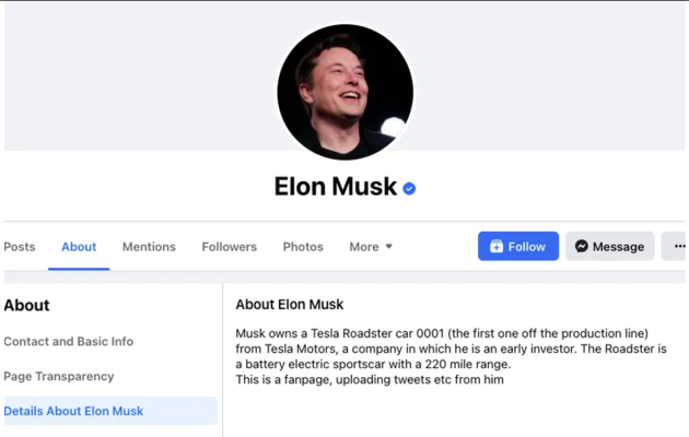 Фейковий акаунт Facebook Ілона Маска / Скріншот The Verge