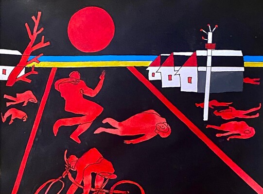 РИСУНОК «ПОГИБШИЕ УКРАИНЦЫ ЛЕЖАТ НА УЛИЦАХ РАЗБОМБЛЕННОЙ БУЧИ»