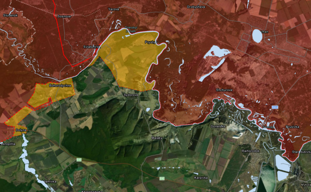 Водні об'єкти навколо українських позицій поблизу Слов'янська. Джерело: Esri, Maxar, Earthstar Geographics.