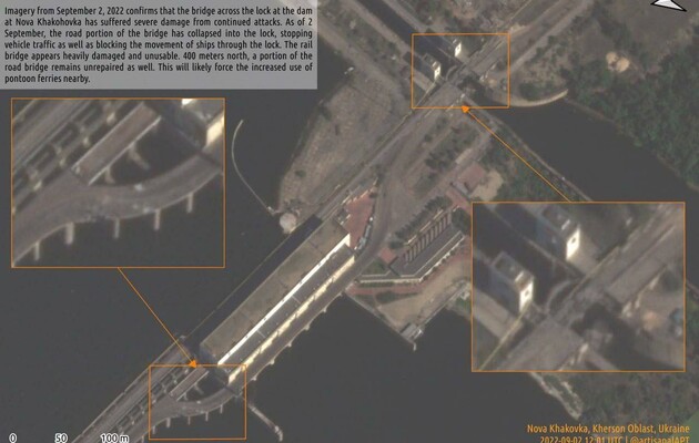 Швейцарський дослідник супутникових знімків повідомив про стан мосту у Новій Каховці