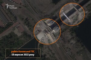 Супутник зафіксував, як росіяни намагаються збудувати переправу біля Каховської ГЕС 