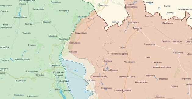 Оккупированными остаются населенные пункты к востоку и северу от Купянска/Фото: скриншот с карты DeepState