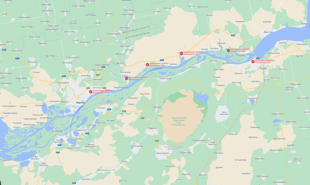 Подрыв Каховской ГЭС больше затронет оккупированный левый берег Херсонщины: карта