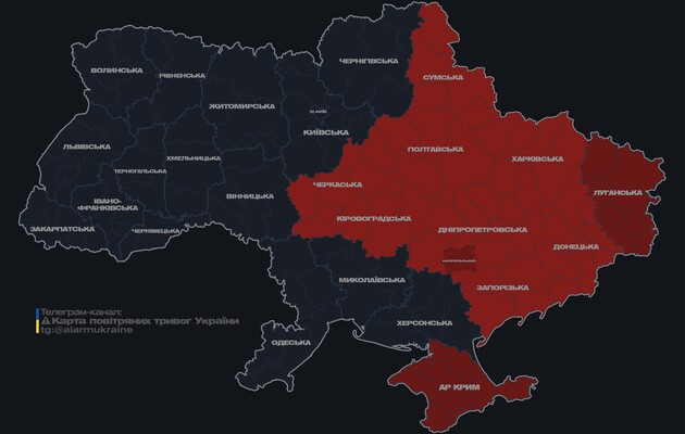 Мапа тривог станом на 2.40 ночі 24 серпня