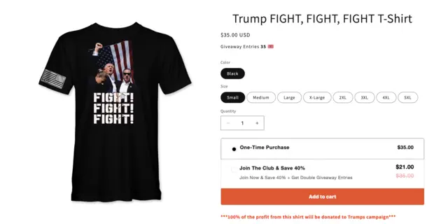 Прибічники Трампа продають футболки з його зображенням з місця замаху