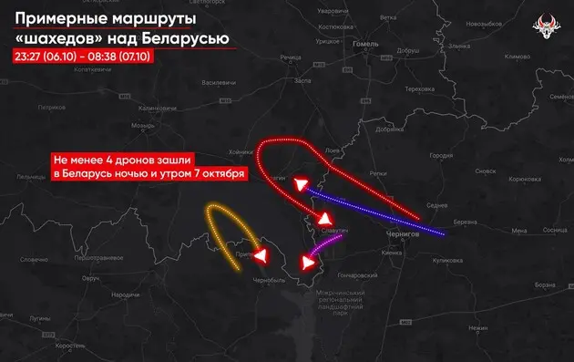 В Беларусь этой ночью залетело по меньшей мере четыре 