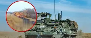 Украинский бронетранспортер Stryker выдержал атаку российских дронов и продолжил движение