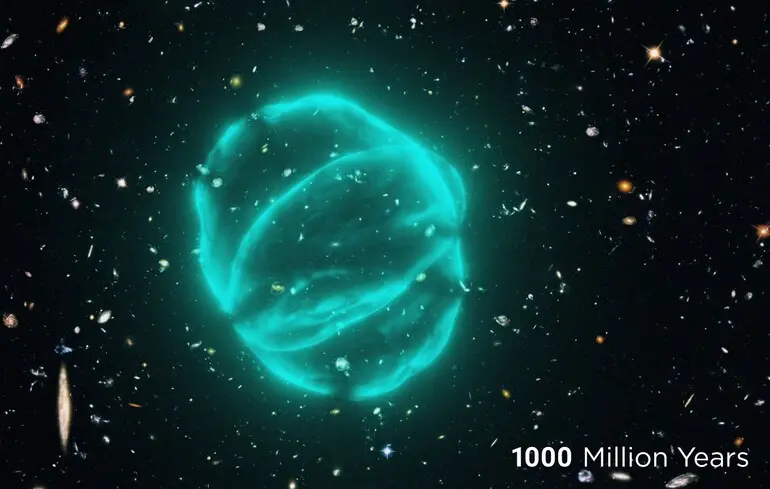 Уявлення художника про дивні радіокіла, що вибухають з центральної галактики.