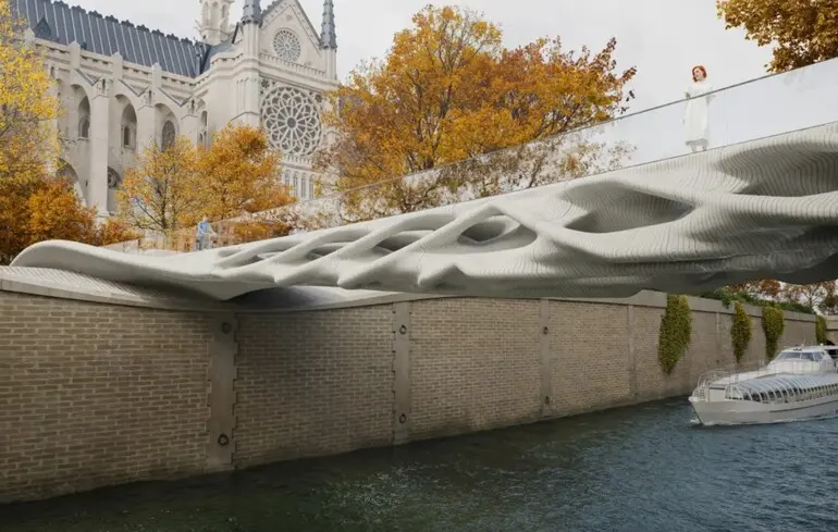 Мост из будущего: ученые напечатали на 3D-принтере бетонную конструкцию, поглощающую углерод.