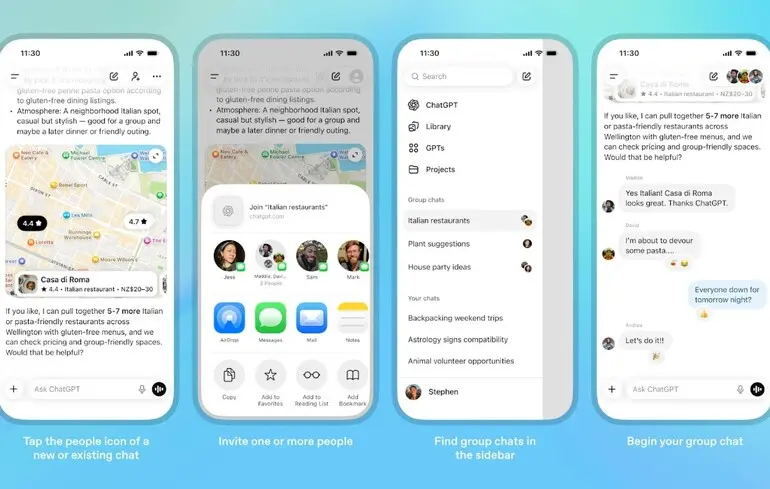 Примеры общения в групповых чатах в ChatGPT.