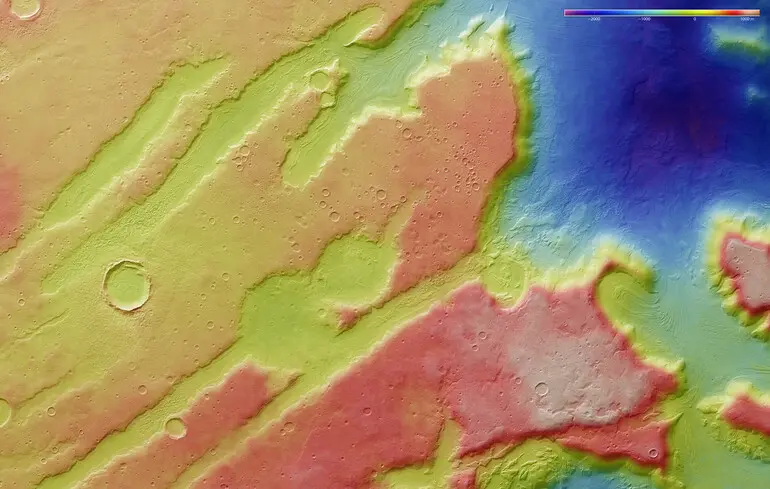 Топографическая карта региона Колоэ Фосса на Марсе.
