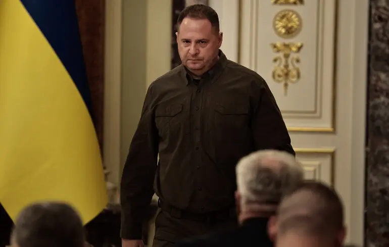 Андрій Єрмак під час пресконференції президентів України Володимира Зеленського та Молдови Майї Санду у Києві / 25 січня 2025 року