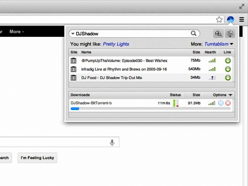Вікно статусу завантажень плагін Surf