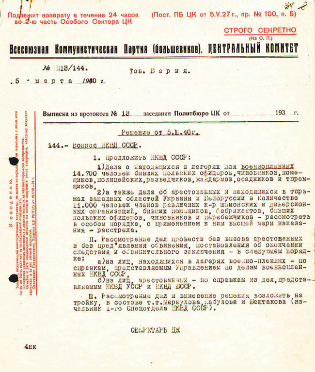 Решение Политбюро, давшее старт расстрелам Решение Политбюро, давшее старт расстрелам