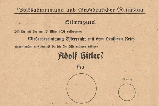 Бюлетень на австрійському плебісциті. 1938 р