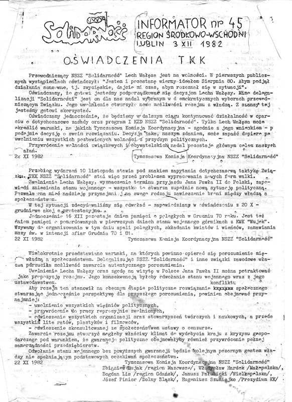 Нелегальный бюллетень «Солидарности», 1982 г. Нелегальный бюллетень «Солидарности», 1982 г.
