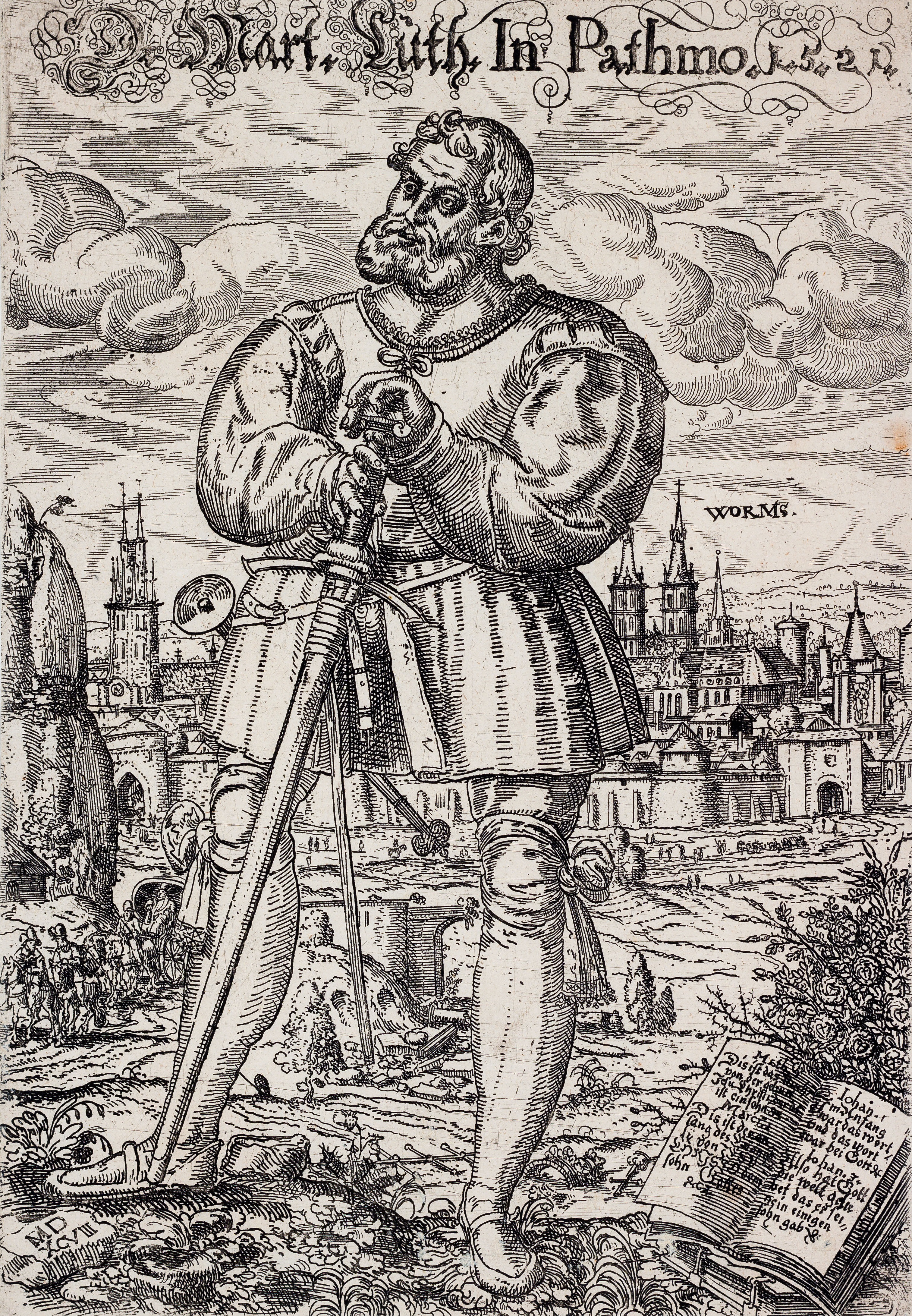 Мартин Лютер с мечом. Гравюра, 1590 г.