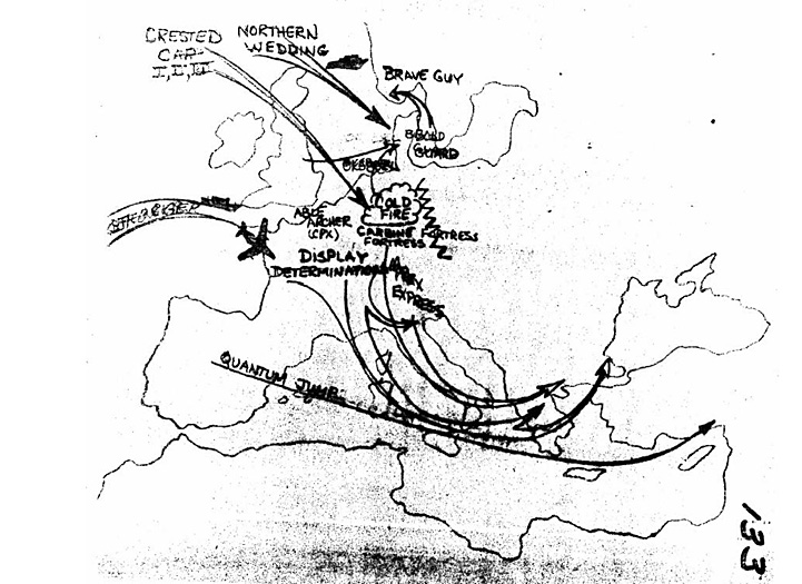 Карта военной игры Отэм Фордж’83. (Из Архива нацбезопасности США) Карта военной игры Отэм Фордж’83. (Из Архива нацбезопасности США)